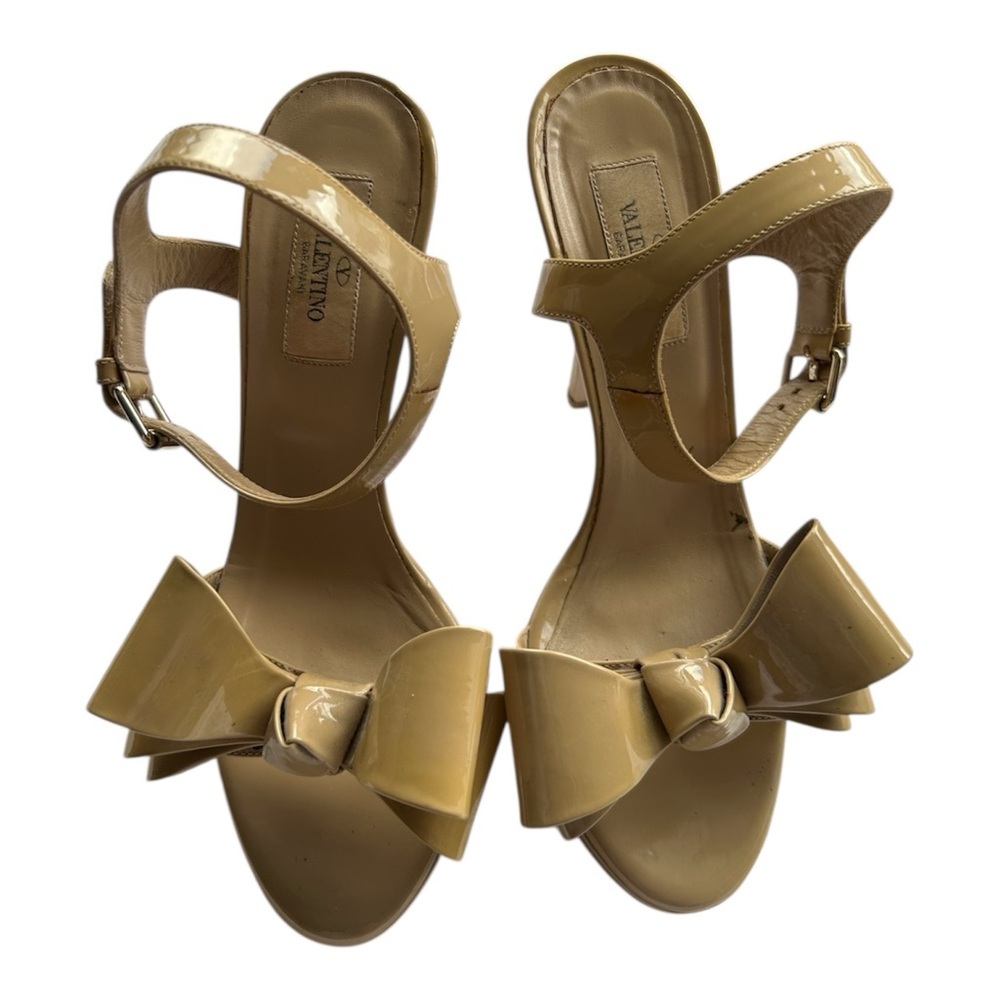 Valentino Patent Leather Stiletto Nude Bow Platform Size 6.5 - Picture 3 of 9